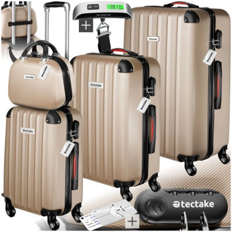 Image of Tectake Suitcase Set Cleo - 3 Suitcases, 1 Beauty Case, Including Luggage Scales And Tags - Champagne