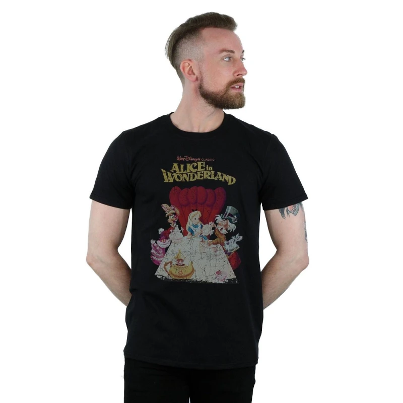 Image of Disney Men Alice In Wonderland Retro Poster T-Shirt in Black Size: Small Black S Male 5057245574594