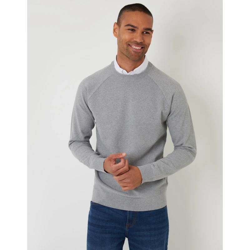 Image of Threadbare Threadbare Men Mock Shirt Raglan Knitted Jumper in Grey Size: Small Grey S Male 7625915188235