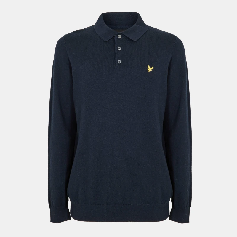 Image of Lyle and Scott Mens Knitted Long-Sleeve Polo Shirt Dark Navy male M