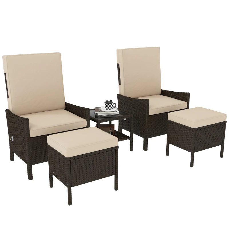 Image of Outsunny 5 PCS Rattan Garden Furniture Set w/ Cushions, Khaki, Brown 867-273V70KK