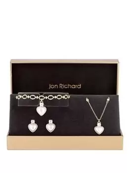 Image of Jon Richard Gold Plated Pearl Heart And Crystal Trio Set - Gift Boxed