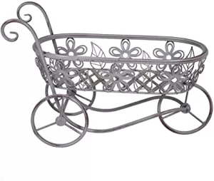 Image of Charles Bentley Iron Decorative Wheelbarrow Planter Ornament - Distressed White