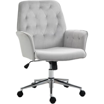 Image of Velvet-Feel Fabric Office Swivel Chair Mid Back Computer Desk Chair with Adjustable Seat, Arm - Light Grey - Vinsetto