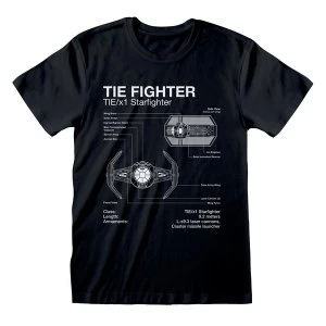 Image of Star Wars - Tie Fighter Sketch Unisex X-Large T-Shirt - Black