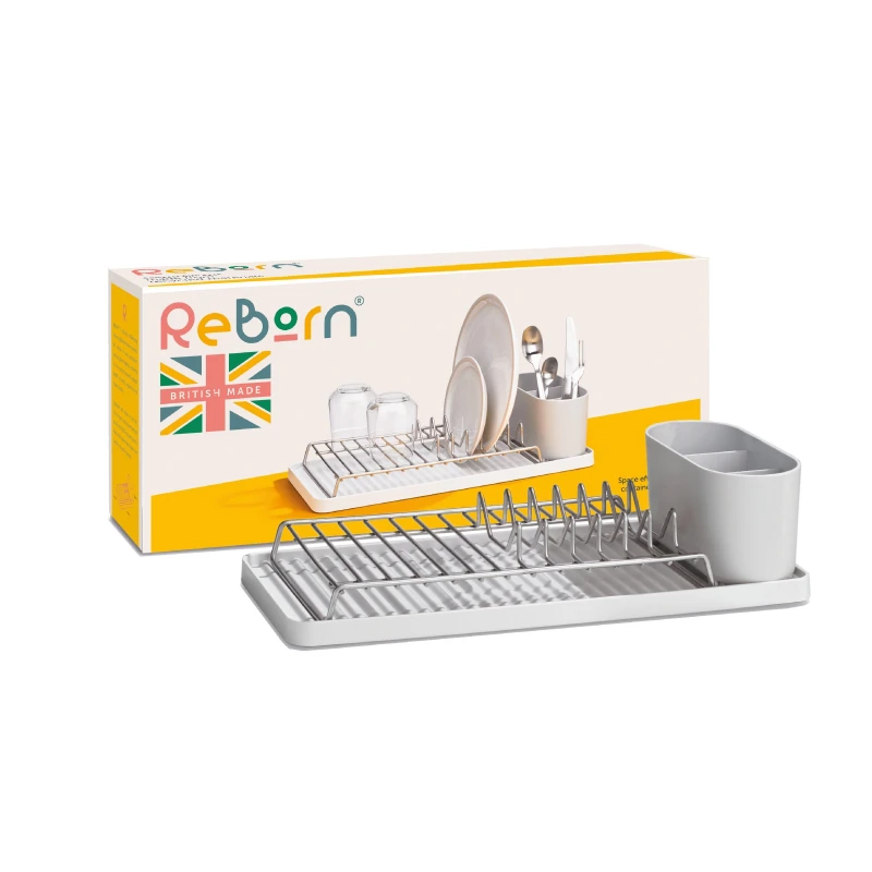 Image of ReBorn Recycled Versatile Made in Britain 6 Plates Compact Draining Rack Stone unisex