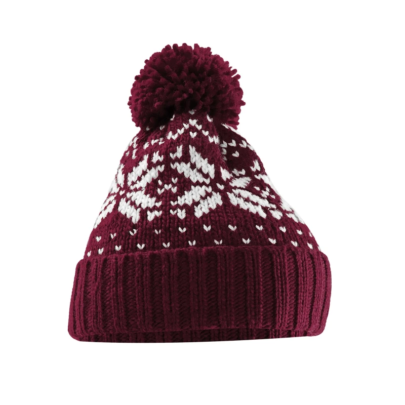 Image of Beechfield Beechfield Men Snowstar Fair Isle Beanie in Burgundy Burgundy One Size Male 5063377393095