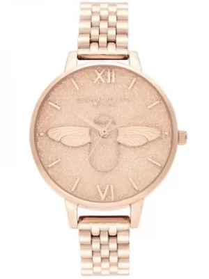 Image of Olivia Burton Glitter 3D Bee Pale Rose Gold Bracelet Watch OB16GD46