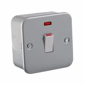 Image of KnightsBridge 20A Metal Clad 1G Double Pole 230V Electric Wall Plate Switch With Neon