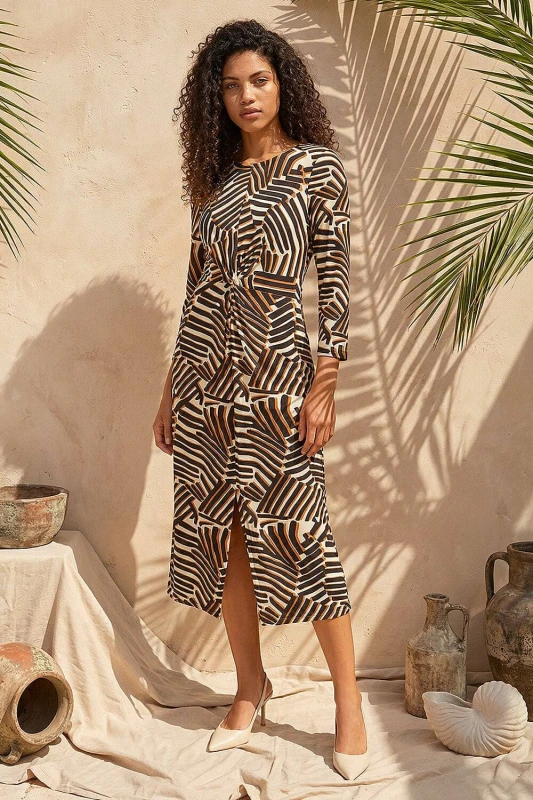 Image of Roman Womens Petite Abstract Print Knot Front Dress Size: 18 Multicolor Female 18