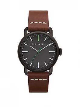 Image of Ted Baker Black Dial Brown Leather Strap Watch, One Colour, Men