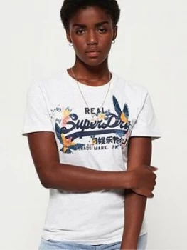 Image of Superdry Logo Puff Embroidery Entry T-Shirt - White, Size 16, Women