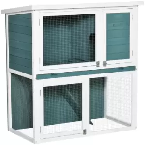 Image of PawHut 2 Tier Wooden Rabbit Hutch, Guinea Pig Cage, Bunny Run, Small Animal House for Indoor Outdoor with Slide-out Tray, 104 x 58 x 110cm, Green
