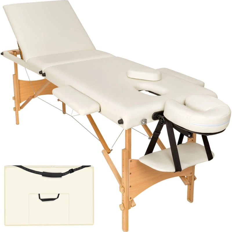Image of Tectake Massage Table 3-Zone Daniel, Padding and Bag - Cream 401465