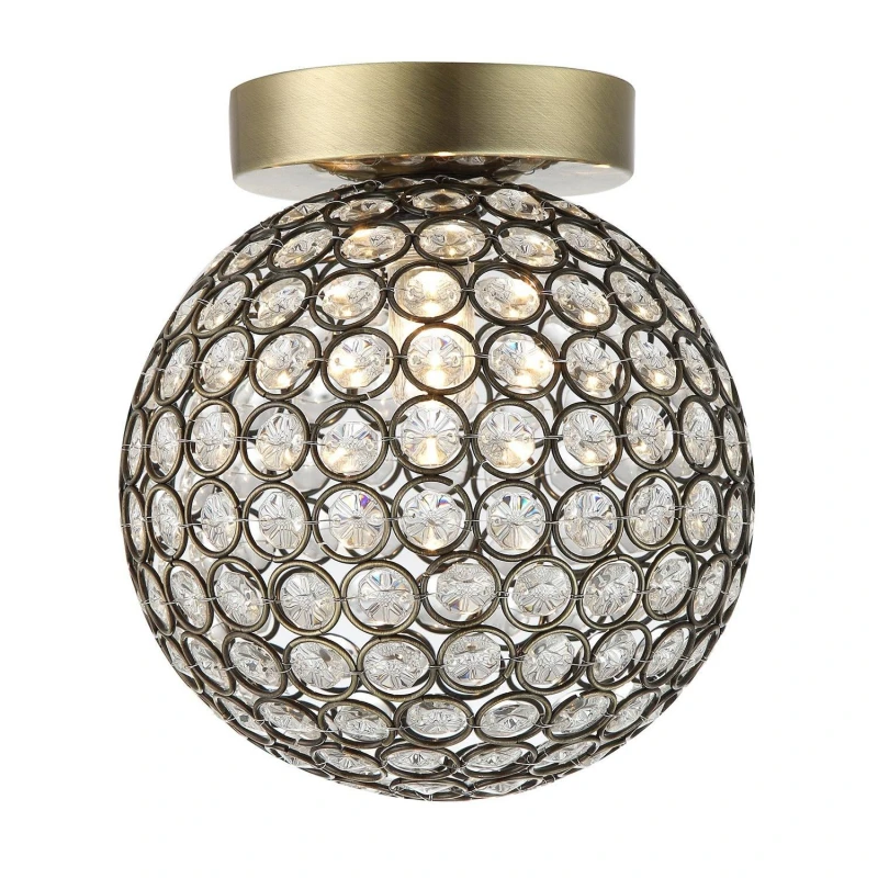Image of Happy Homewares Modern Metal & Clear Beaded Glass IP44 Rated Bathroom Ceiling Light in Metallic Gold Metallic Gold Unisex
