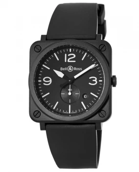 Image of Bell & Ross Aviation BR S Ceramic Black Rubber Strap Mens Watch BRS-BL-CEM/SRB BRS-BL-CEM