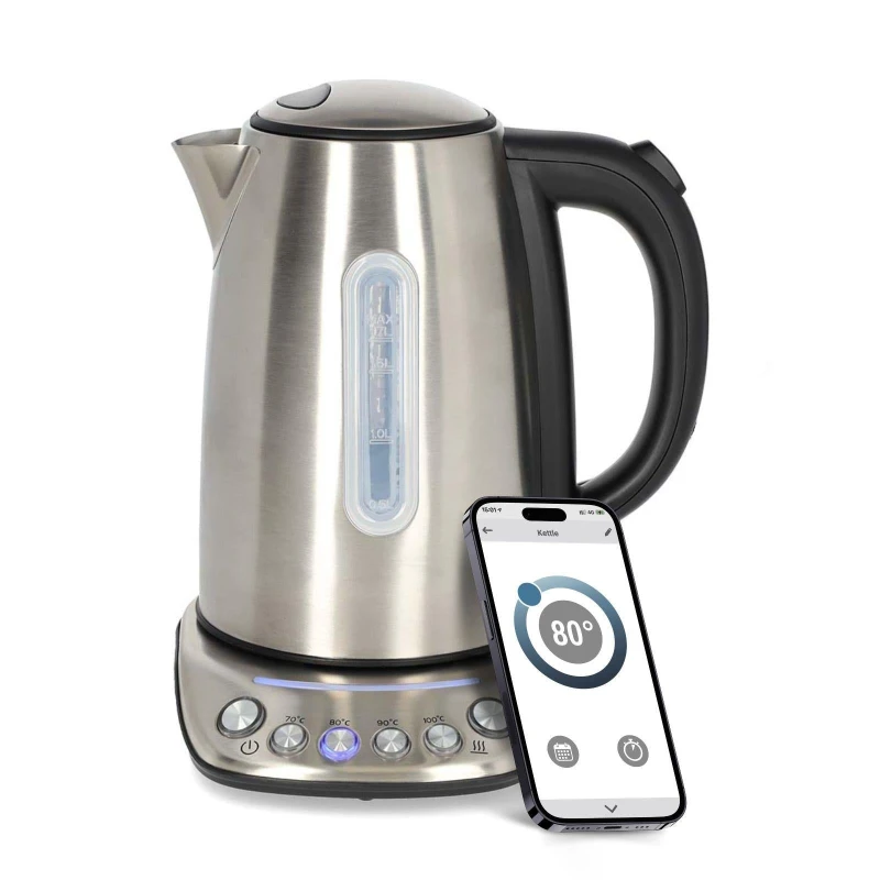 Image of Nedis Smart WiFi Kettle, 1.7L Stainless Steel, Variable Temperature 70-100oC, 2200W, App& Voice Control, Compatible with Alexa & Google NED-448210 Co