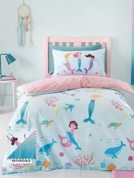 Image of Catherine Lansfield Mermaid Blue Duvet Set - Db, Blue, Size Single