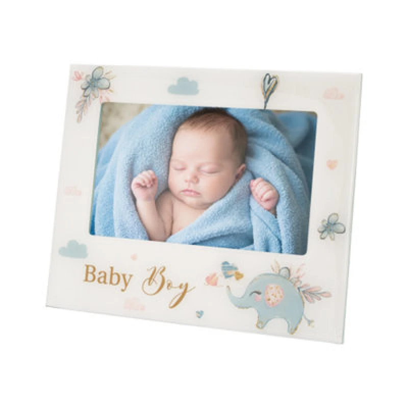 Image of Happy Homewares Baby Boy Baby Picture Frame With Duck Egg Blue Elephant And Hearts