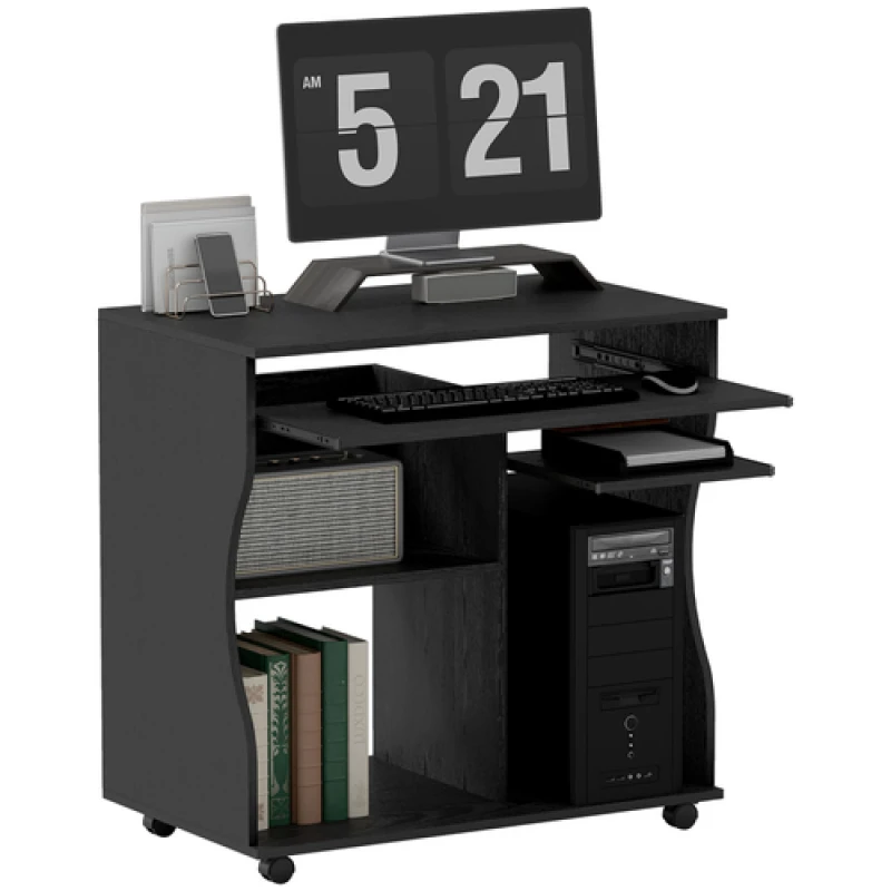 Image of HOMCOM Computer Table Study Desk with Sliding Keyboard Tray - Black TJ Hughes 5061025110230