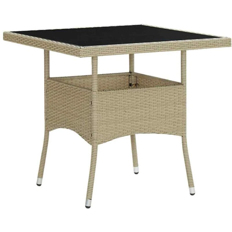 Image of VIDAXL Outdoor Dining Table Beige Poly Rattan and Glass Vidaxl 8720286089286