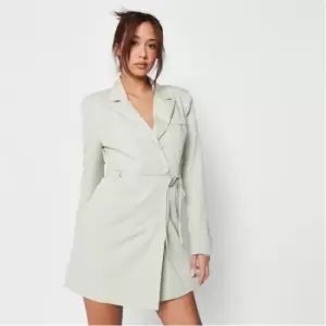 Image of Missguided Tie Waist Skater Blazer Dress - Green