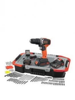 Image of Black & Decker Black & Decker 18V Lithium Ion Combi Hammer Drill With 2 Batteries 165 Accessories With Kitbox