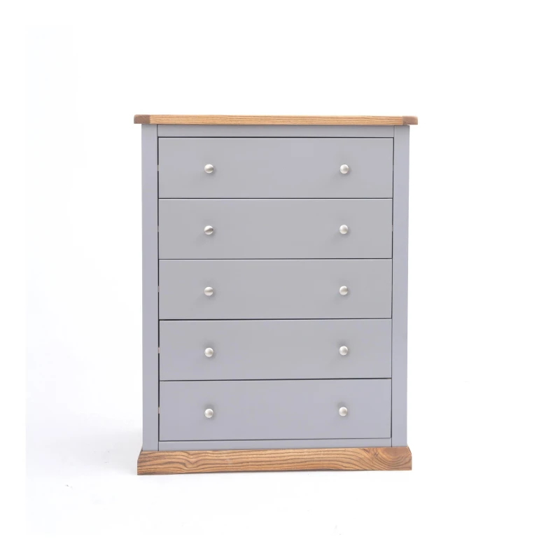 Image of Cabinet Bits Biccari 5 Drawer Chest of Drawers Chrome Knob in Grey Grey Unisex