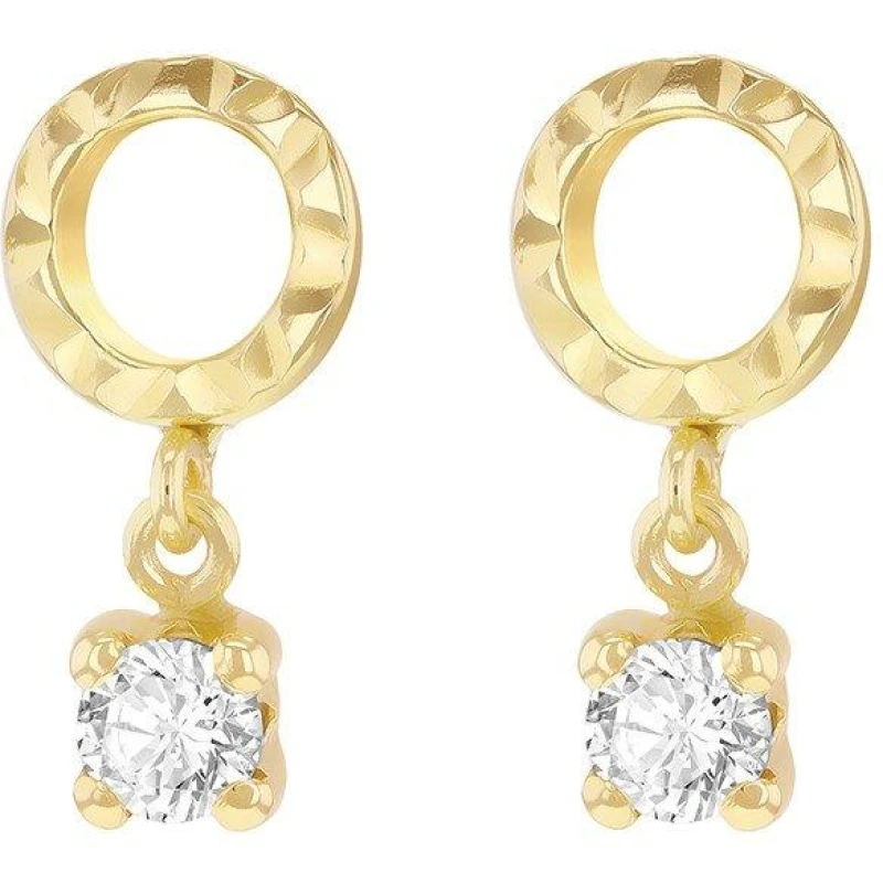 Image of Be You 9ct Gold Diamond Cut Circle CZ Drop Stud Earrings Yellow Gold female One Size