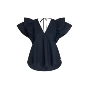 Image of Tommy Hilfiger Co Sateen Frill Blouse Slvls - Blue
