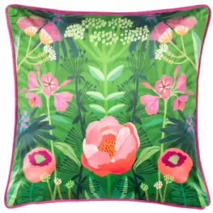 Image of Spring Blooms Illustrated Cushion Green / 43 x 43cm / Polyester Filled