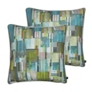 Image of Prestigious Textiles Gisele Polyester Filled Cushions Twin Pack Cotton Linen Viscose Jade