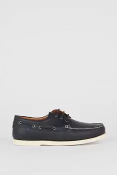 Image of Navy Leather Boat Shoes