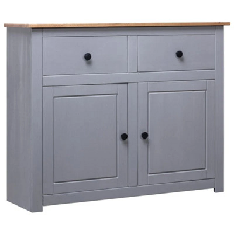 Image of vidaXL Solid Wood Pine Sideboard Grey 2 Drawers 2 Doors Storage Side Cabinet