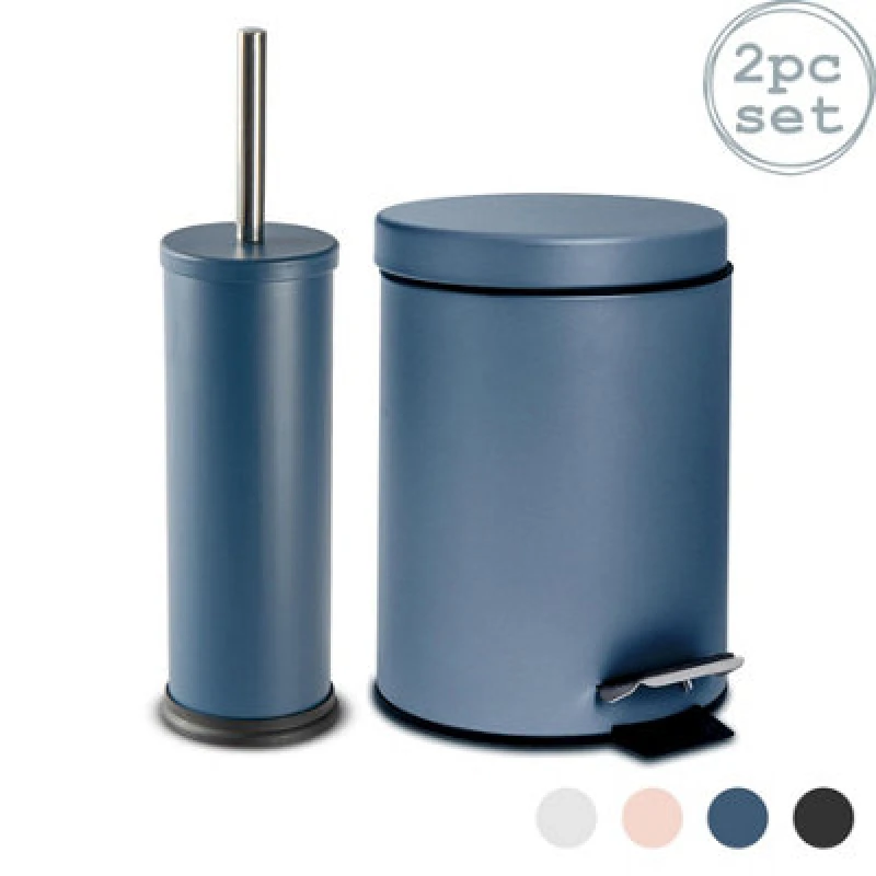 Image of Harbour Housewares Round Bathroom Pedal Bin - 3 Litre - Matt Blue