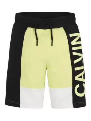 Image of Calvin Klein Jeans Boys Colour Block Logo Jogger Shorts - Yellow Lime - 10 Years