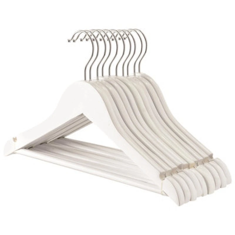 Image of Harbour Housewares Wooden Children's Hangers - White - Pack Of 10 - Strong Kids Clothes Coat Wooden Hanger