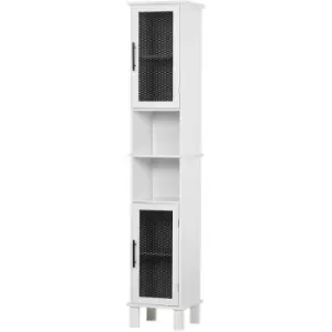 Image of 6-Tier Retro Bathroom Cabinet w/ Patterned Glass Doors Anti-Tilt Handles - Homcom