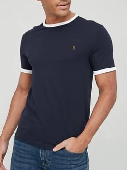 Image of Farah Groves Ringer T-Shirt - Navy, Size S, Men
