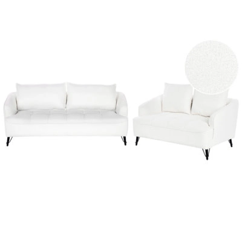 Image of Beliani Living Room Set 5 Seater Hobro Boucle White