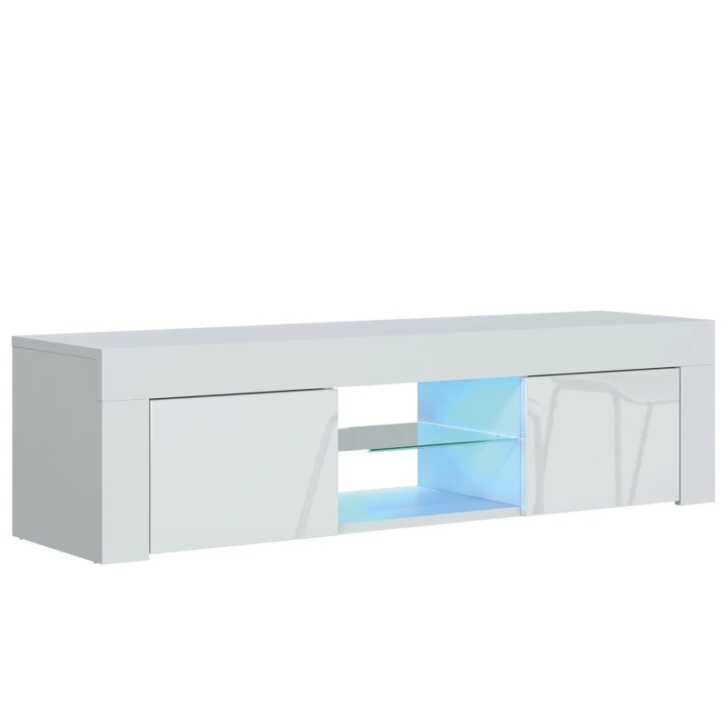 Image of Mex Furniture LTD TV Unit with LED Lights & Gloss Doors / 130cm White