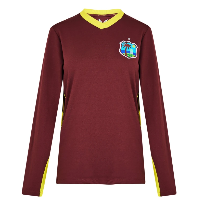 Image of Castore West Indies Odi Long Sleeve Pull Over Polo Mens - Red Red 6