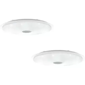 Image of 2 PACK Wall Flush Ceiling Light White Shade White Silver Crystal Effect LED 80W