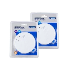 Image of Status Easy Fit Smoke Alarm With 9v Battery Included - 85dB Alarm Pack of 2