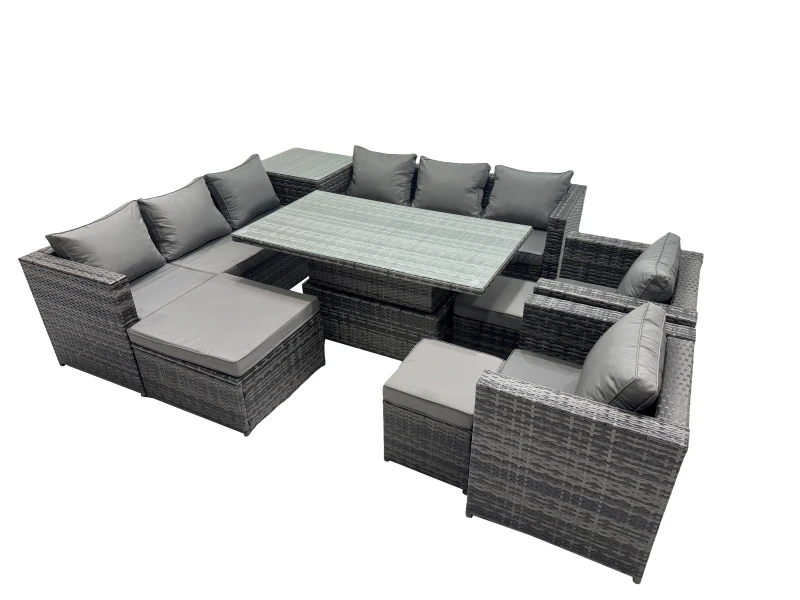 Image of Fimous 11 Seater Outdoor Garden Rattan Furniture Set with Side Table 3 Stool in Dark Grey Dark Grey Unisex