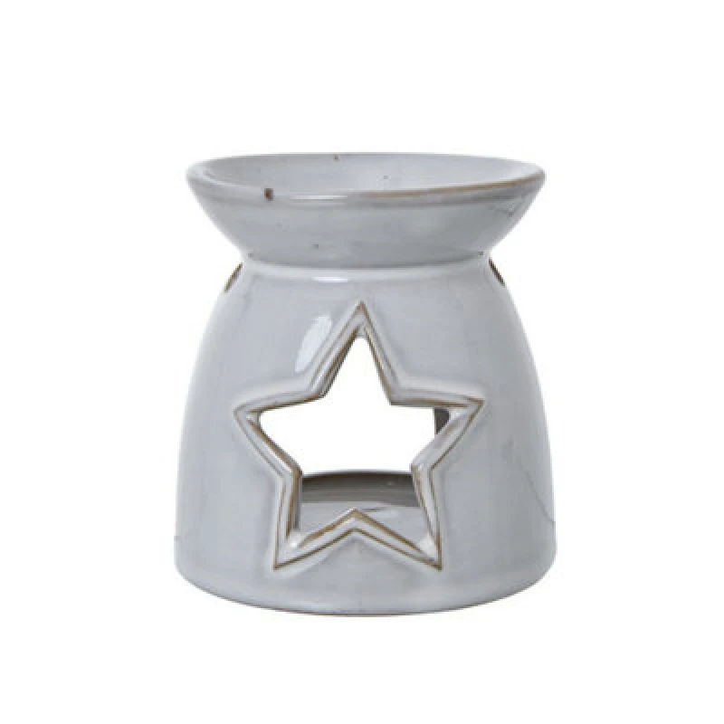 Image of Hill Interiors Star Cut-Out Wax Melt Tea Light Holder - Ceramic - L10 X W10 X H11cm - White