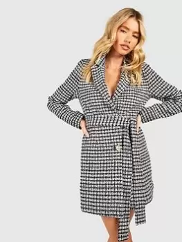 Image of Boohoo Boucle Belted Blazer Dress - Black, Size 14, Women