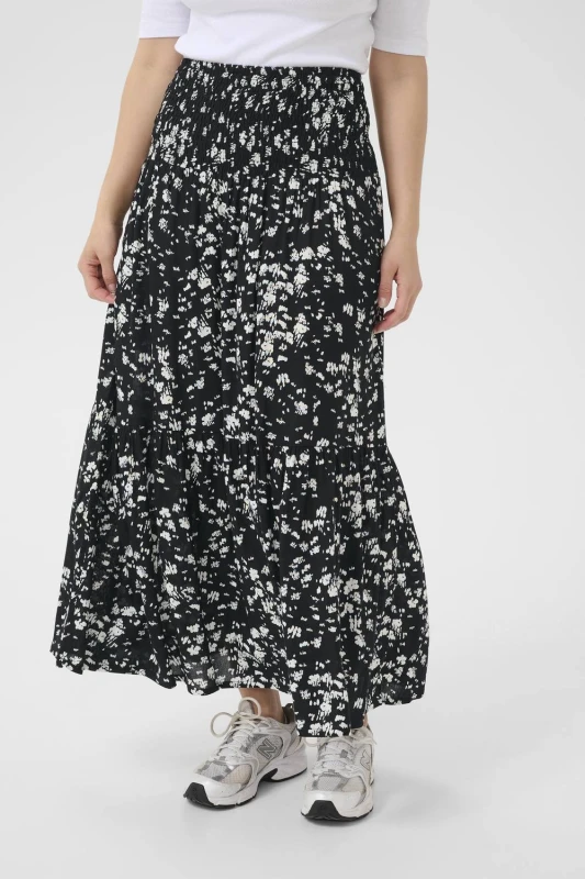 Image of Kaffe Womens KAbeathe Graphic Printed Midi Skirt in Black Size: Medium/Large Black Female M/L