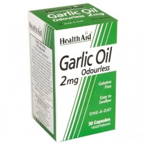 Image of HealthAid Vegan Garlic Oil Odourless 2mg 30 Capsules