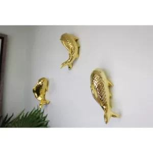 Image of Ceramic Wall Hanging Trio of Koi Fish in Gold Finish